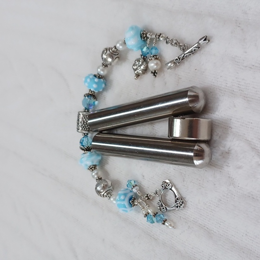 Ivana DiVia Blue Sterling  Silver 925 Beaded Charm Bracelet 8 Inch - Picture 5 of 10